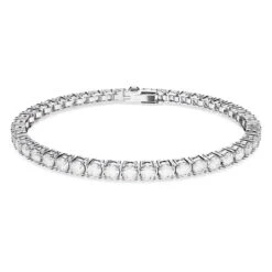 Matrix Tennis Bracelet, Round Cut, White, Rhodium Plated 5648937 | Swarovski