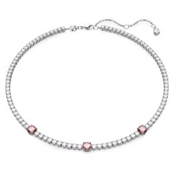 Matrix Tennis Necklace, Mixed Cuts, Pink, Rhodium Plated 5666165 | Swarovski