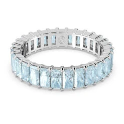 Matrix Ring, Baguette Cut, Blue, Rhodium Plated 5661909 (Size 55/M/7) | Swarovski