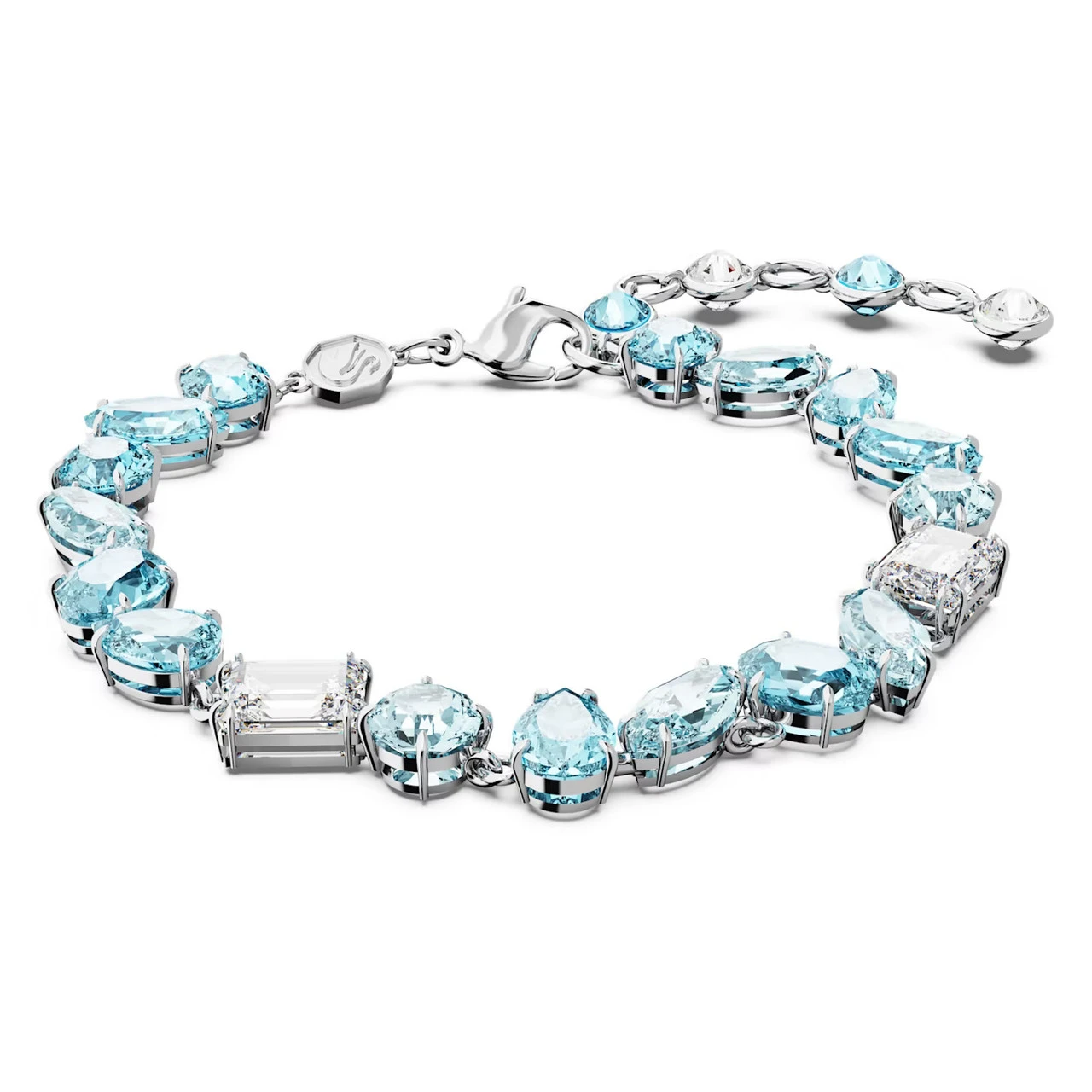 Gema Bracelet, Mixed Cuts, Blue, Rhodium Plated 5666018 | Swarovski 3 Gema Bracelet, Mixed Cuts, Blue, Rhodium Plated 5666018 | Swarovski