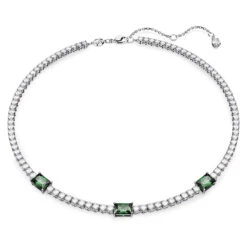 Matrix Tennis Necklace, Mixed Cuts, Green, Rhodium Plated 5666168 | Swarovski