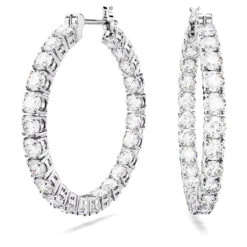 Matrix Hoop Earrings, Round Cut, White, Rhodium Plated 5647715 | Swarovski