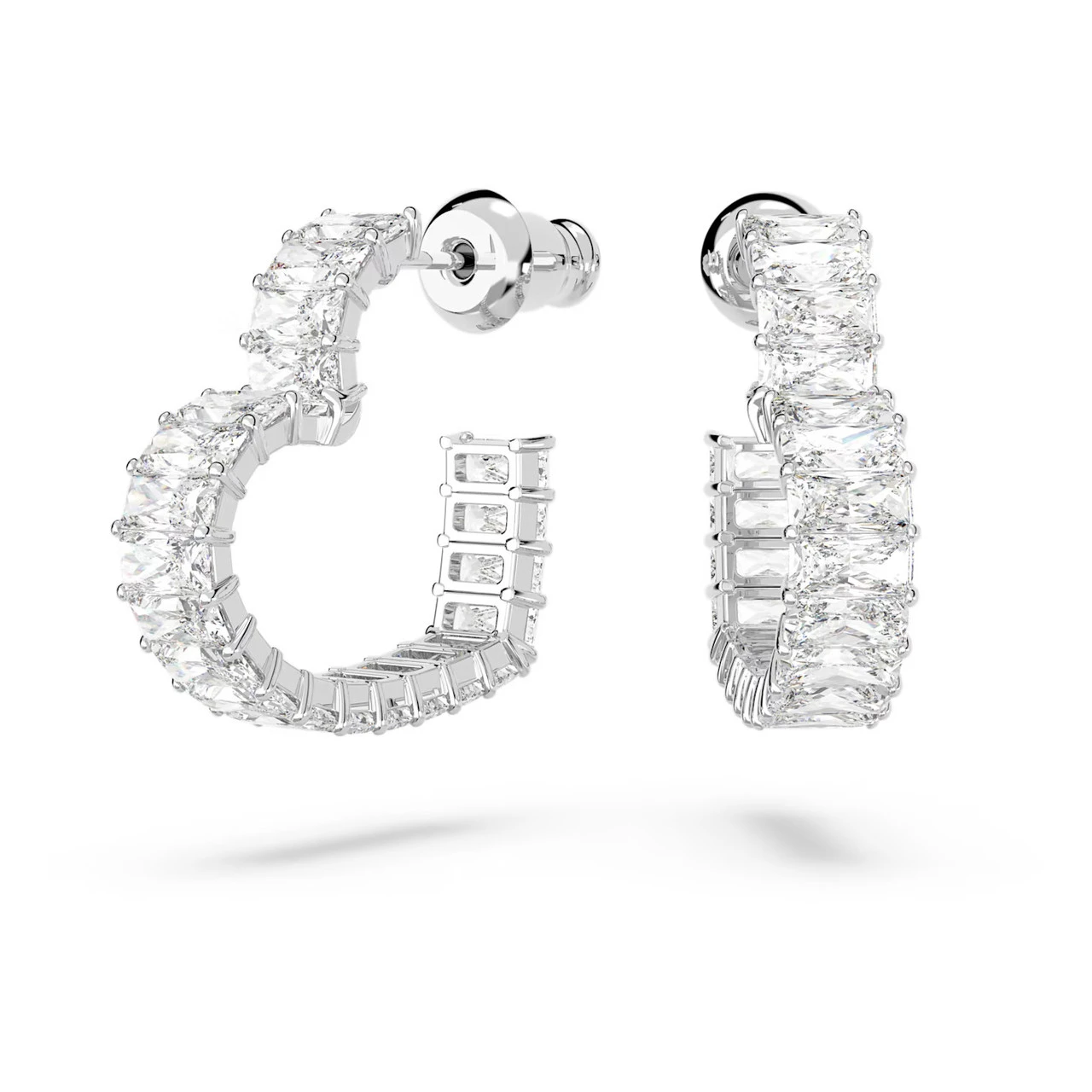 Matrix Hoop Earrings Heart, Small, White, Rhodium Plated 5653170 | Swarovski 3 Matrix Hoop Earrings Heart, Small, White, Rhodium Plated 5653170 | Swarovski