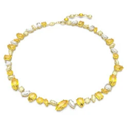 Gema Necklace, Mixed Cuts, Yellow, Gold-Tone Plated 5652800 | Swarovski