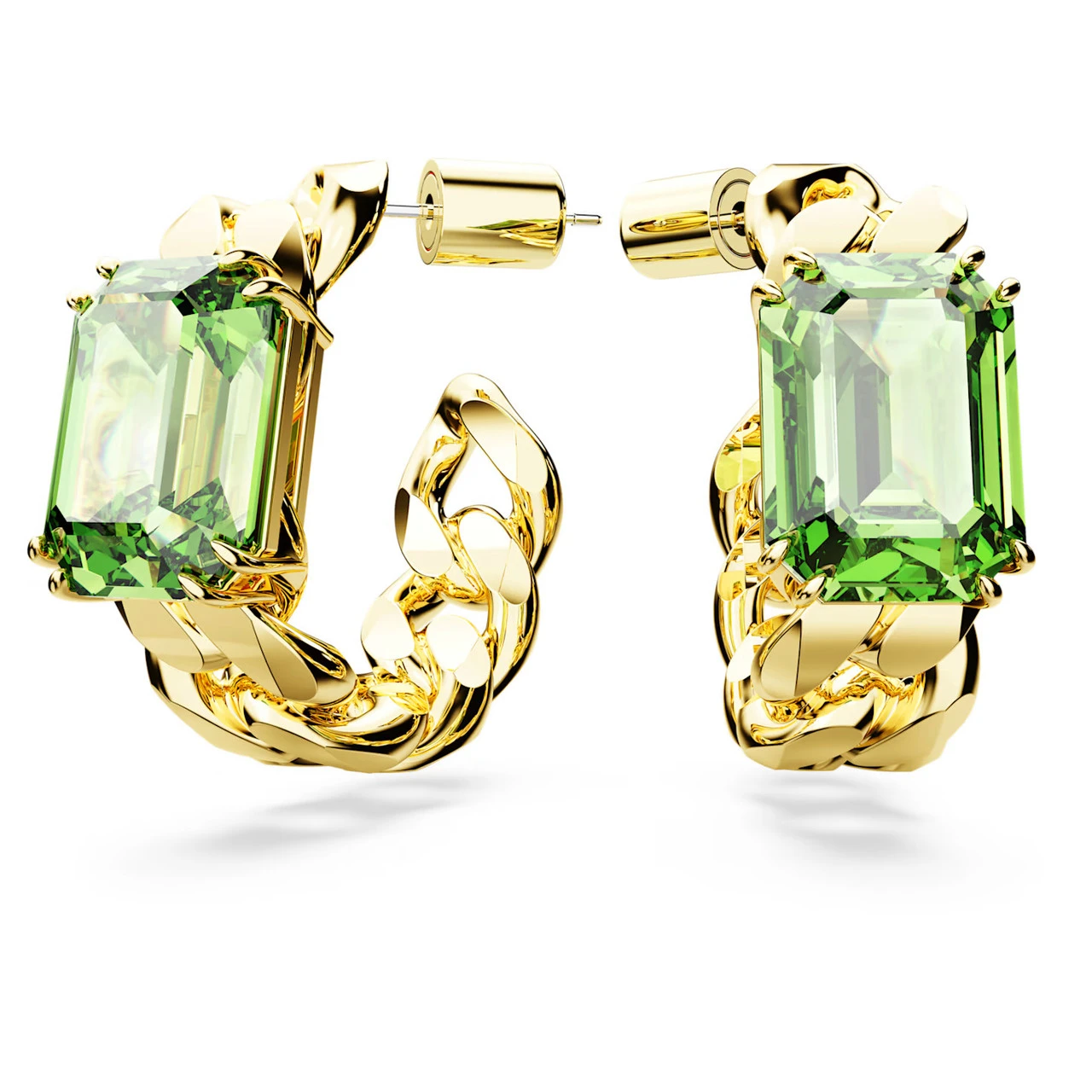 Millenia Hoop Earrings, Octagon Cut, Green, Gold-Tone Plated 5671253 | Swarovski 3 Millenia Hoop Earrings, Octagon Cut, Green, Gold-Tone Plated 5671253 | Swarovski