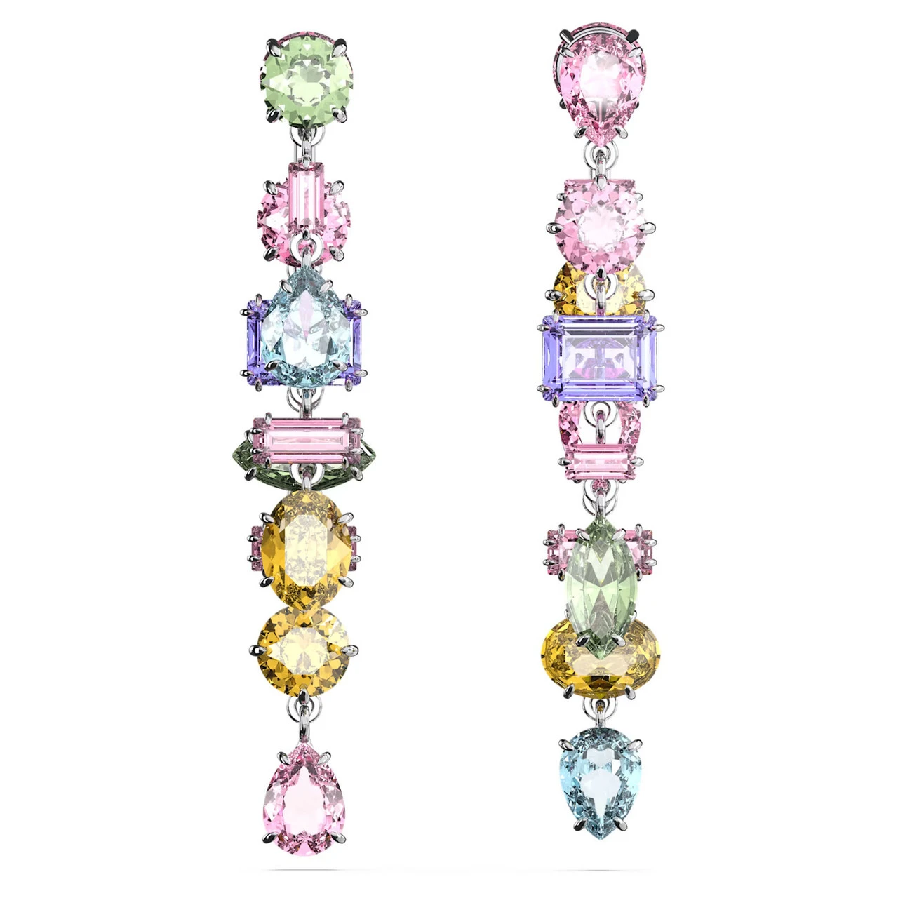Gema Drop Earrings, Asymmetrical Design, Mixed Cuts, Long, Multicolored, Rhodium Plated 5656417 | Swarovski 4 Gema Drop Earrings, Asymmetrical Design, Mixed Cuts, Long, Multicolored, Rhodium Plated 5656417 | Swarovski - Image 2