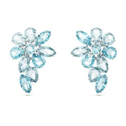 Gema Drop Earrings Mixed Cuts, Flower, Blue, Rhodium Plated 5666016 | Swarovski