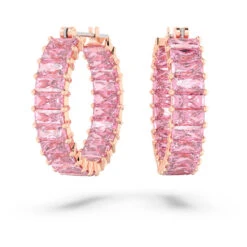 Matrix Hoop Earrings, Baguette Cut, Pink, Rose Gold-Tone Plated 5657726 | Swarovski