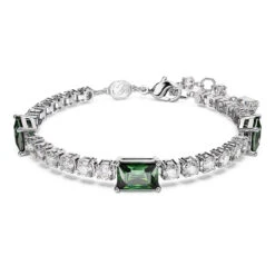 Matrix Tennis Bracelet, Mixed Cuts, Green, Rhodium Plated 5666422 | Swarovski