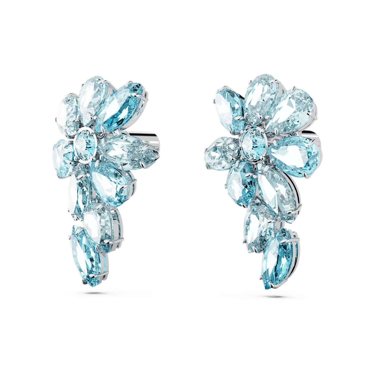 Gema Drop Earrings Mixed Cuts, Flower, Blue, Rhodium Plated 5666016 | Swarovski 5 Gema Drop Earrings Mixed Cuts, Flower, Blue, Rhodium Plated 5666016 | Swarovski - Image 3