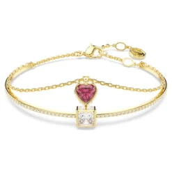 Chroma Bangle, Heart, Red, Gold-Tone Plated 5683835 | Swarovski