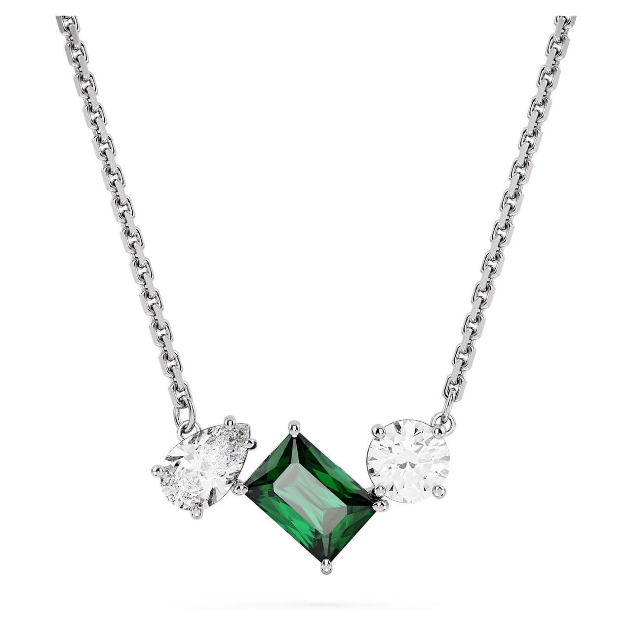 Mesmera Pendant, Mixed Cuts, Green, Rhodium Plated 5668278 | Swarovski 3 Mesmera Pendant, Mixed Cuts, Green, Rhodium Plated 5668278 | Swarovski
