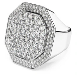 Dextera Cocktail Ring, Octagon Shape, White, Rhodium Plated 5651384 (Size 62/XXL/9.5) | Swarovski