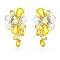 Gema Drop Earrings, Mixed Cuts, Flower, Yellow, Gold-Tone Plated 5652802 | Swarovski