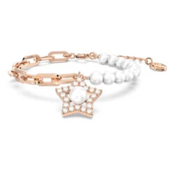 Swarovski Stella Bracelet, Crystal Pearls, Star, White, Rose Gold-Tone Plated 5645461