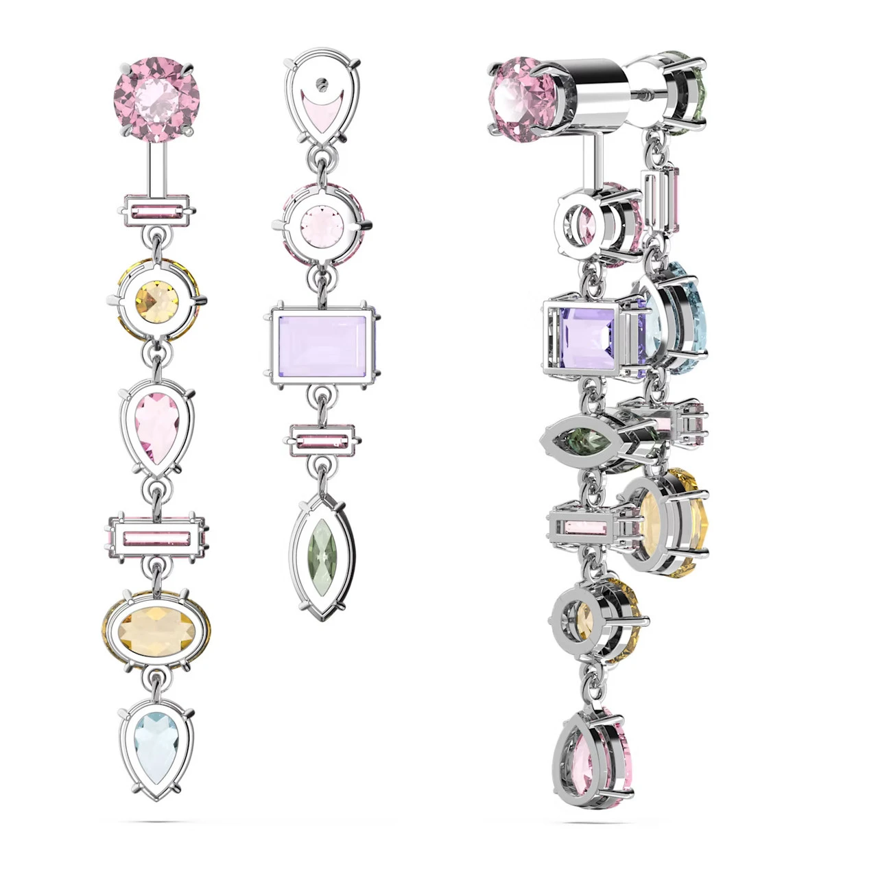 Gema Drop Earrings, Asymmetrical Design, Mixed Cuts, Long, Multicolored, Rhodium Plated 5656417 | Swarovski 6 Gema Drop Earrings, Asymmetrical Design, Mixed Cuts, Long, Multicolored, Rhodium Plated 5656417 | Swarovski - Image 4