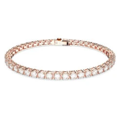 Matrix Tennis Bracelet, Round Cut, Small, White, Rose Gold-Tone Plated 5657659 (Size M) | Swarovski