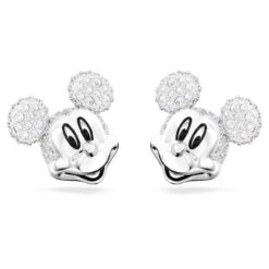 Disney100 Disney Mickey Mouse Stud Earrings, White, Rhodium Plated 5668781 | Swarovski