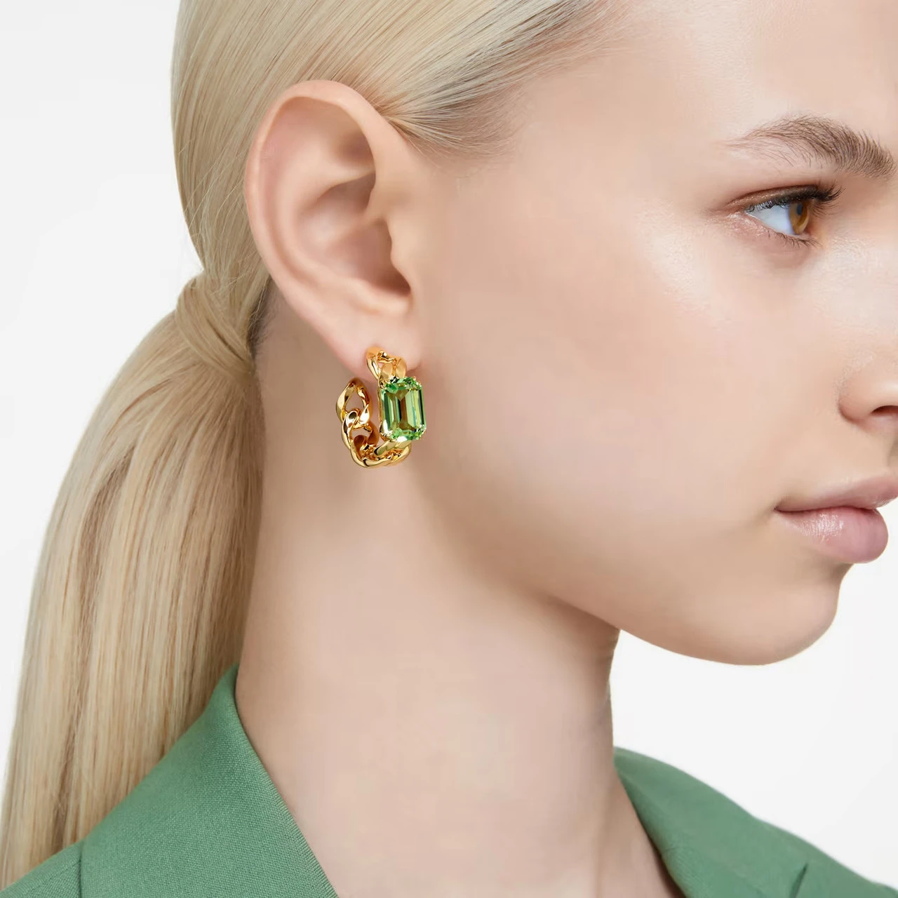 Millenia Hoop Earrings, Octagon Cut, Green, Gold-Tone Plated 5671253 | Swarovski 7 Millenia Hoop Earrings, Octagon Cut, Green, Gold-Tone Plated 5671253 | Swarovski - Image 5