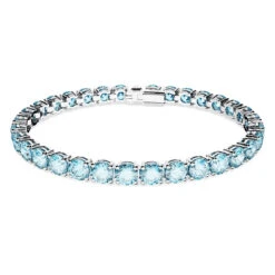 Matrix Tennis Bracelet, Round Cut, Medium, Blue, Rhodium Plated 5648928 (Size M) | Swarovski