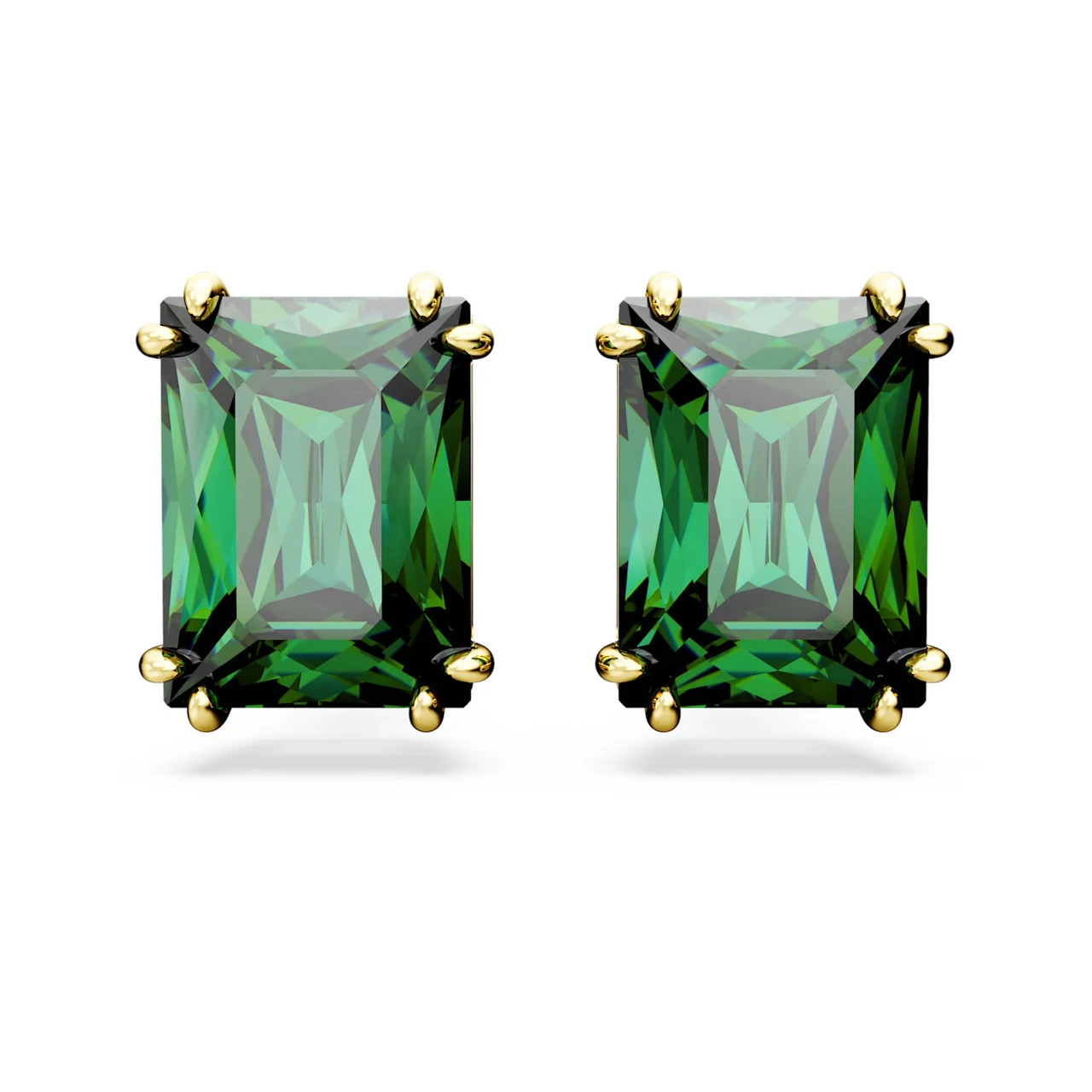 Matrix Stud Earrings, Rectangular Cut, Green, Gold-Tone Plated 5677142 | Swarovski 3 Matrix Stud Earrings, Rectangular Cut, Green, Gold-Tone Plated 5677142 | Swarovski