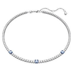 Matrix Tennis Necklace, Mixed Cuts, Blue, Rhodium Plated 5666167 | Swarovski