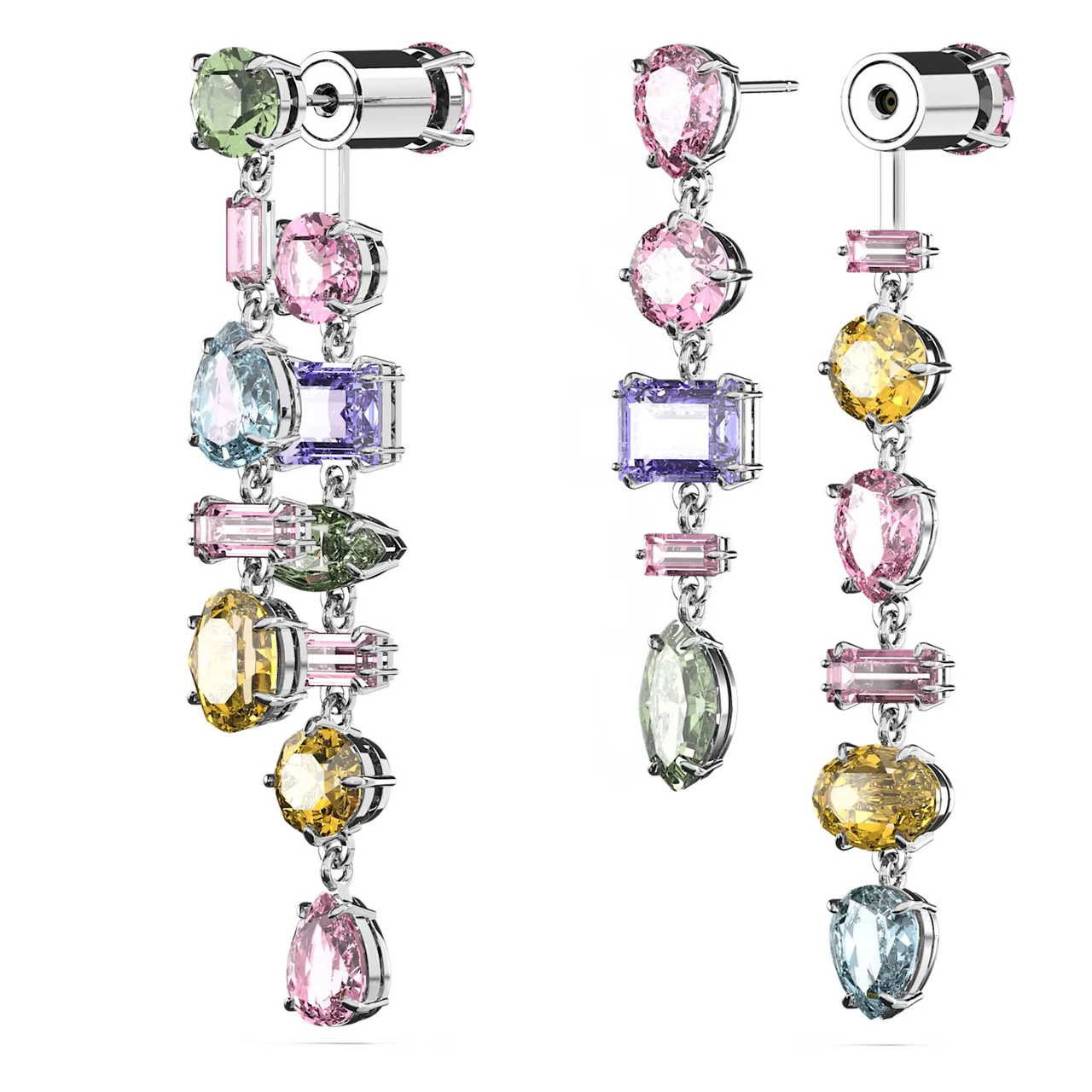 Gema Drop Earrings, Asymmetrical Design, Mixed Cuts, Long, Multicolored, Rhodium Plated 5656417 | Swarovski 5 Gema Drop Earrings, Asymmetrical Design, Mixed Cuts, Long, Multicolored, Rhodium Plated 5656417 | Swarovski - Image 3