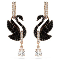 Swan Drop Earrings, Black, Rose Gold-Tone Plated 5678047 | Swarovski -SWAROVSKI shop c51104bf 7e2b 56e0 a592 9c41392e4531 79161.1703666154