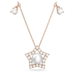 Swarovski Stella Necklace, Mixed Round Cuts, Star, White, Rose Gold-Tone Plated 5645382