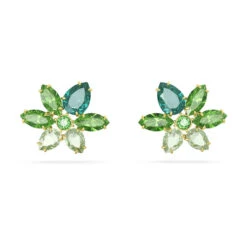 Gema Stud Earrings, Mixed Cuts, Flower, Green, Gold-Tone Plated 5658400 | Swarovski