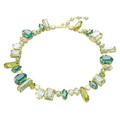 Gema Necklace, Mixed Cuts, Green, Gold-Tone Plated 5657388 | Swarovski